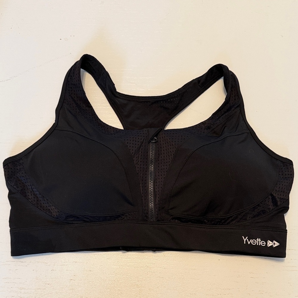 Yvette Women's High Impact Zip-Front Black Sports Bra Front Zip, Size 3XL(42D-F)